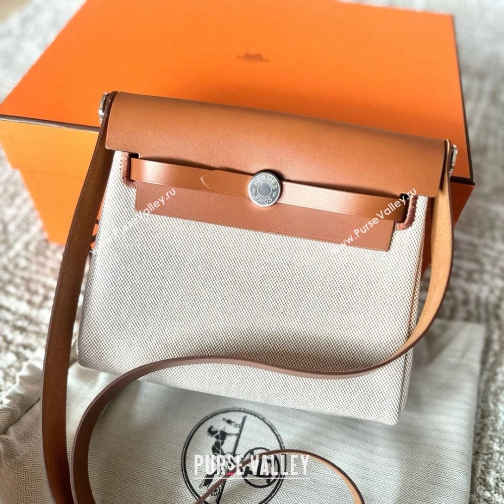 Hermes Herbag Zip 20 Bag in H Viking Canvas and Hunter Cowhide Brown/Beige 2025(Handmade) (XX-25030430)
