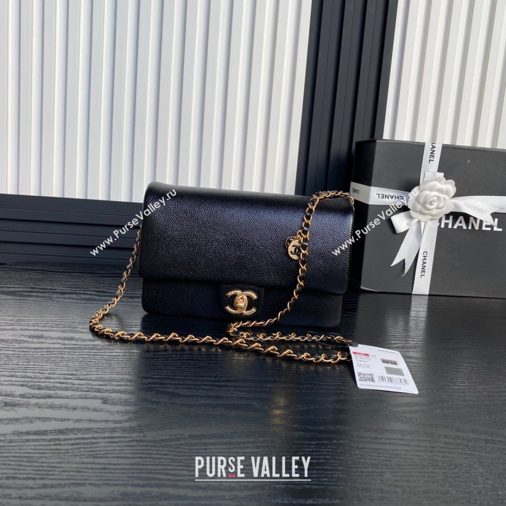 Chanel Small Flap Bag with Chain in Grained Shiny Calfskin AS5186 Black 2024 (YEZI-24101602)