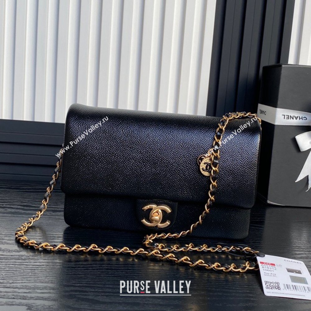 Chanel Small Flap Bag with Chain in Grained Shiny Calfskin AS5186 Black 2024 (YEZI-24101602)