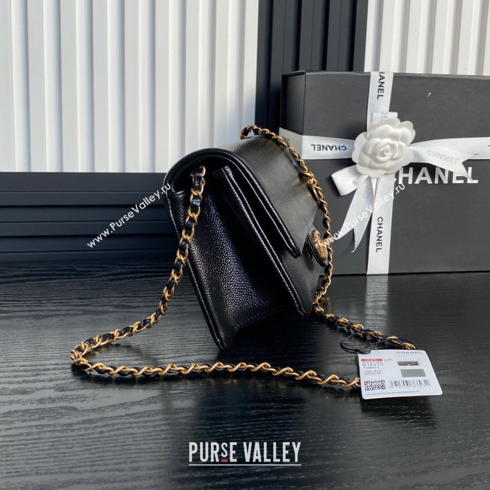 Chanel Small Flap Bag with Chain in Grained Shiny Calfskin AS5186 Black 2024 (YEZI-24101602)