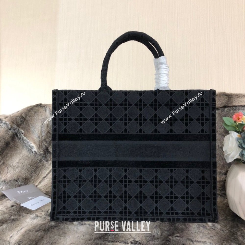Dior Small Book Tote Bag in Black Cannage Embroidered Velvet 2020 (XXG-20112634)