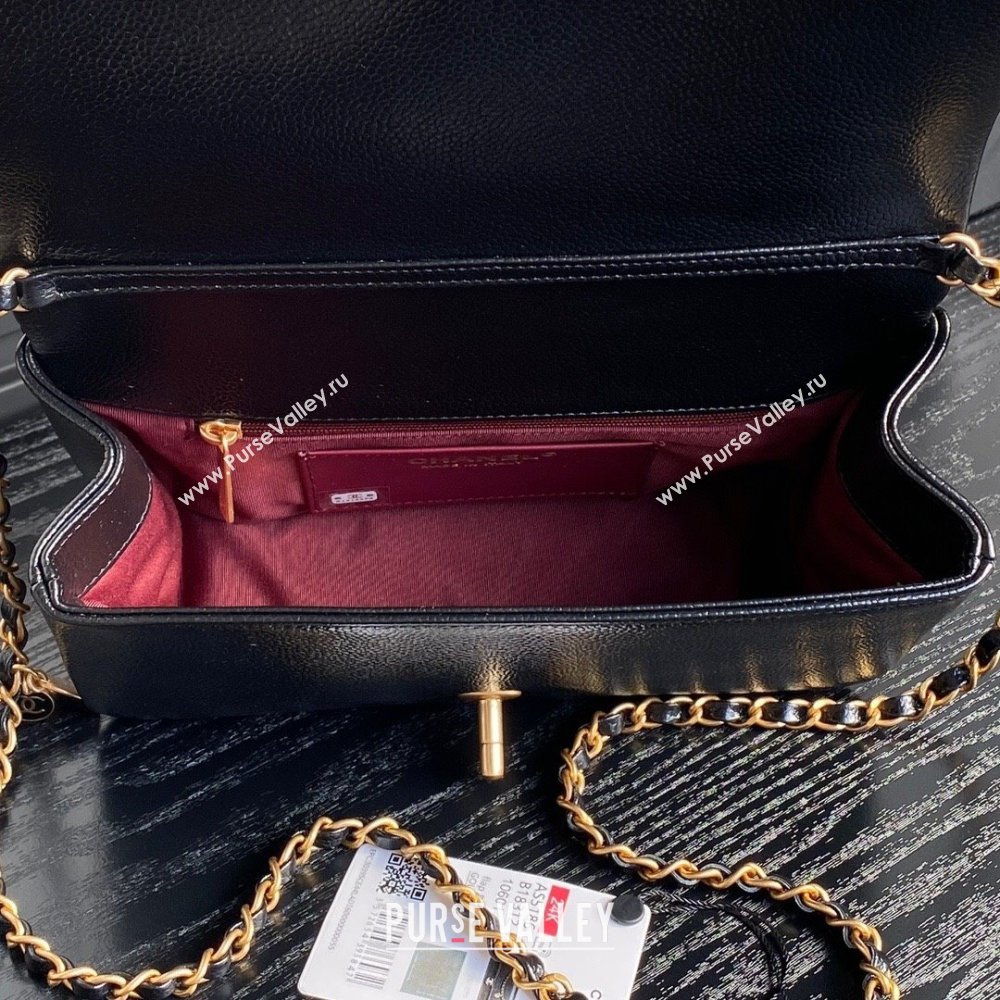 Chanel Small Flap Bag with Chain in Grained Shiny Calfskin AS5186 Black 2024 (YEZI-24101602)