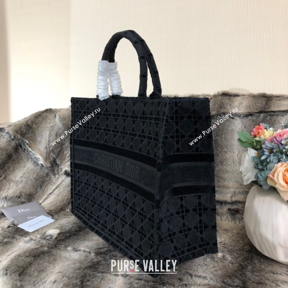Dior Small Book Tote Bag in Black Cannage Embroidered Velvet 2020 (XXG-20112634)
