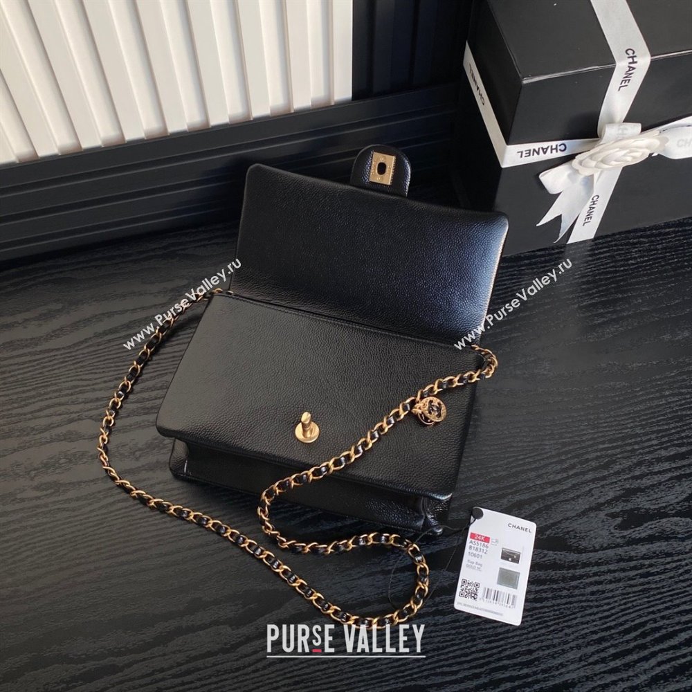 Chanel Small Flap Bag with Chain in Grained Shiny Calfskin AS5186 Black 2024 (YEZI-24101602)