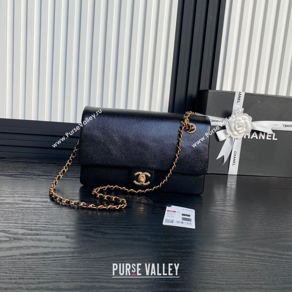 Chanel Medium Flap Bag with Chain in Grained Shiny Calfskin AS5180 Black 2024 (YEZI-24101603)