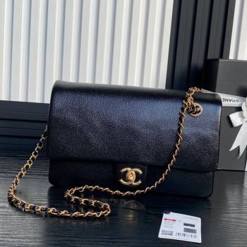 Chanel Medium Flap Bag with Chain in Grained Shiny Calfskin AS5180 Black 2024 (YEZI-24101603)