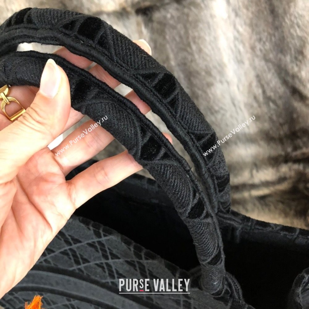 Dior Small Book Tote Bag in Black Cannage Embroidered Velvet 2020 (XXG-20112634)