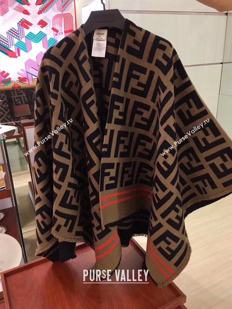 Fendi FF Wool Fringe Cape Coffee 2019 (1A066-9092524)