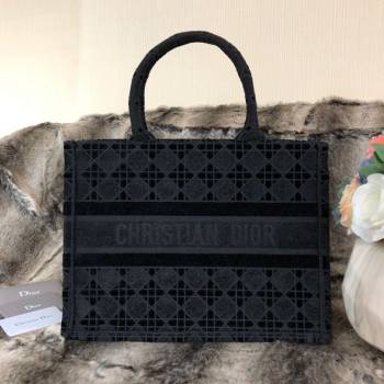 Dior Large Book Tote Bag in Black Cannage Embroidered Velvet 2020 (XXG-20112635)