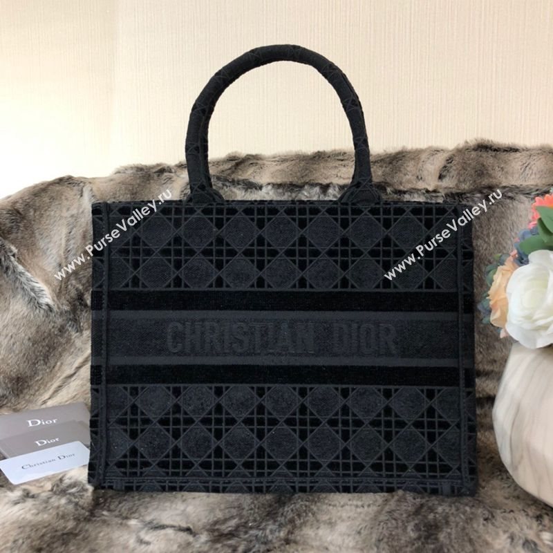 Dior Large Book Tote Bag in Black Cannage Embroidered Velvet 2020 (XXG-20112635)