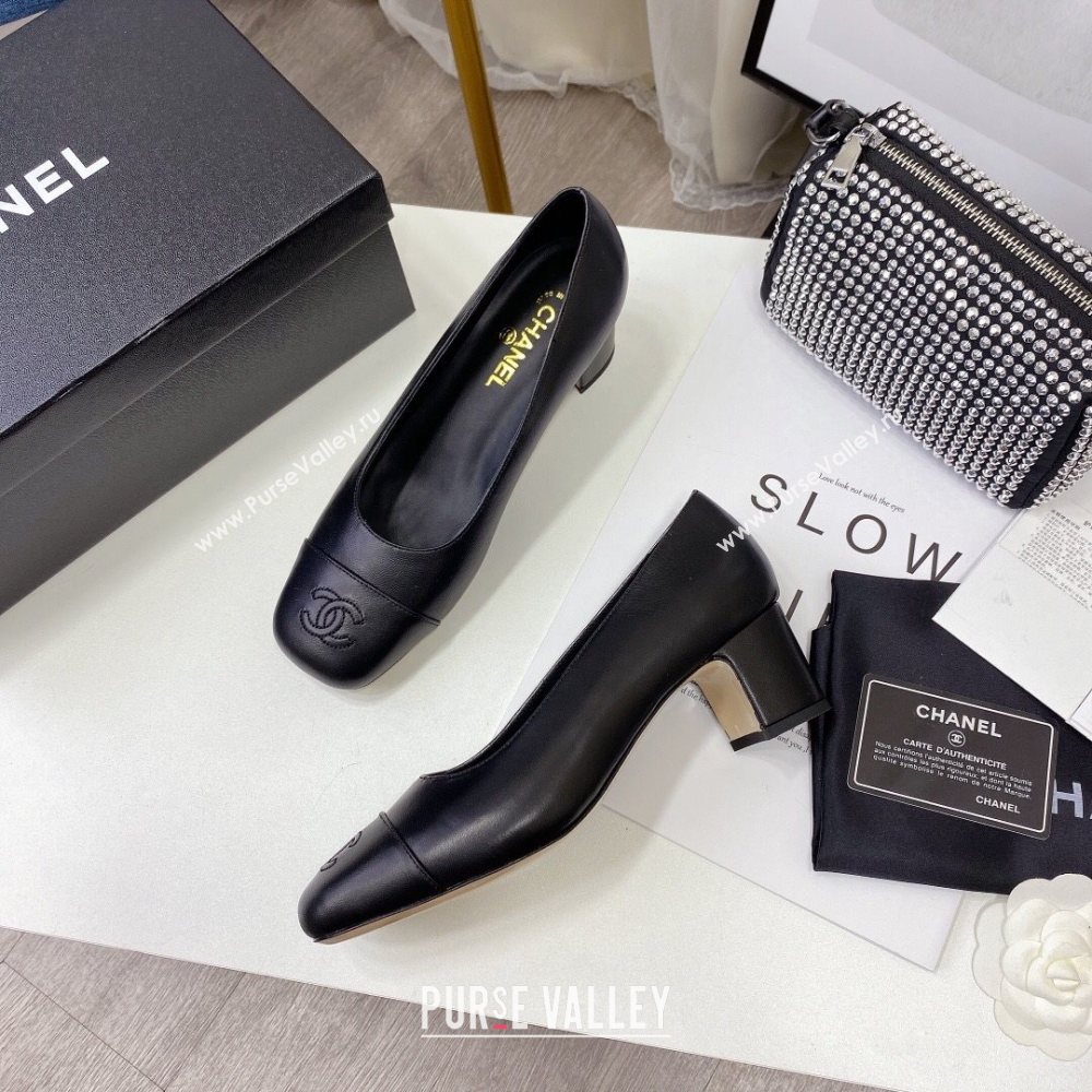 Chanel Lambskin Square Heel Pumps 5cm Black 2020 (MD-20122106)