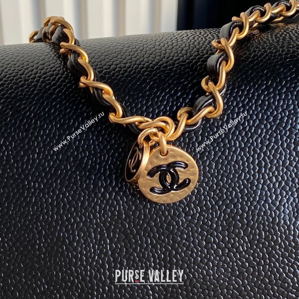 Chanel Medium Flap Bag with Chain in Grained Shiny Calfskin AS5180 Black 2024 (YEZI-24101603)