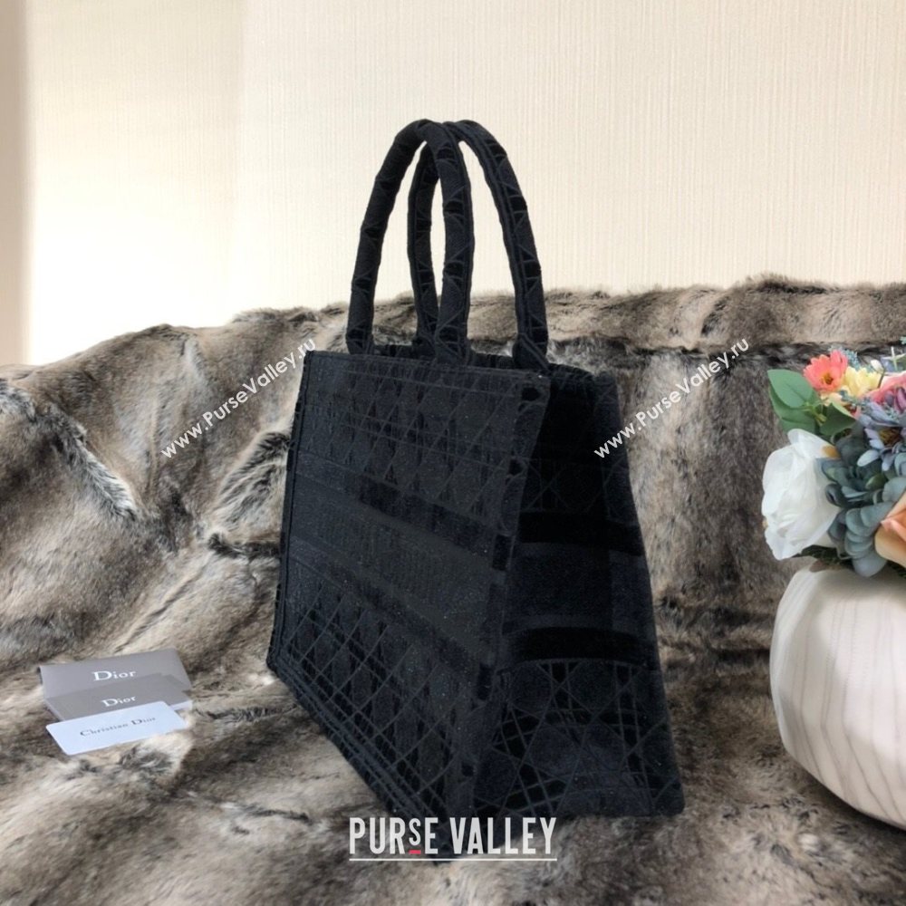 Dior Large Book Tote Bag in Black Cannage Embroidered Velvet 2020 (XXG-20112635)