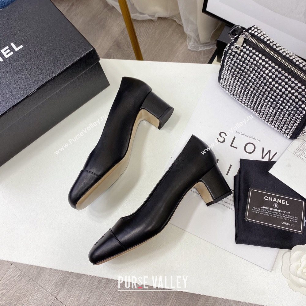 Chanel Lambskin Square Heel Pumps 5cm Black 2020 (MD-20122106)