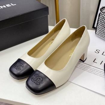 Chanel Lambskin Square Heel Pumps 5cm White 2020 (MD-20122107)