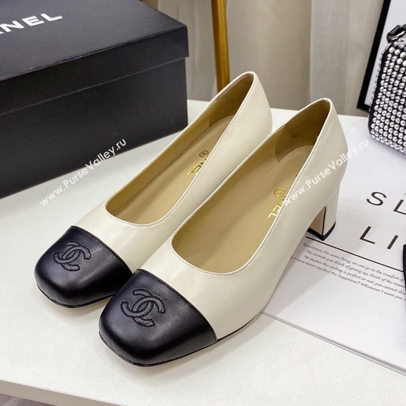 Chanel Lambskin Square Heel Pumps 5cm White 2020 (MD-20122107)