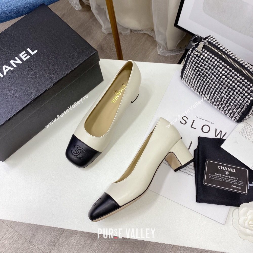 Chanel Lambskin Square Heel Pumps 5cm White 2020 (MD-20122107)