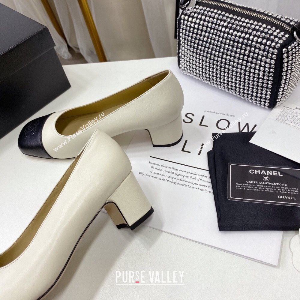 Chanel Lambskin Square Heel Pumps 5cm White 2020 (MD-20122107)