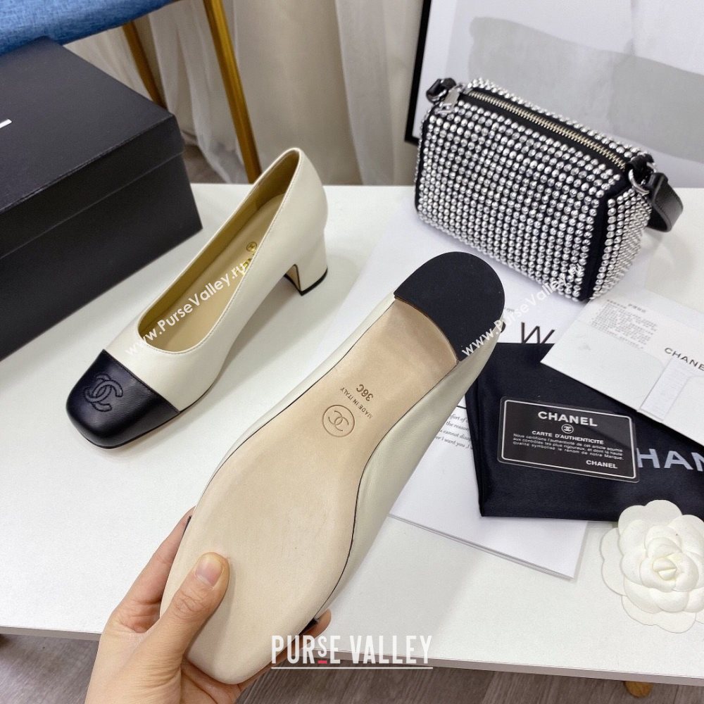 Chanel Lambskin Square Heel Pumps 5cm White 2020 (MD-20122107)