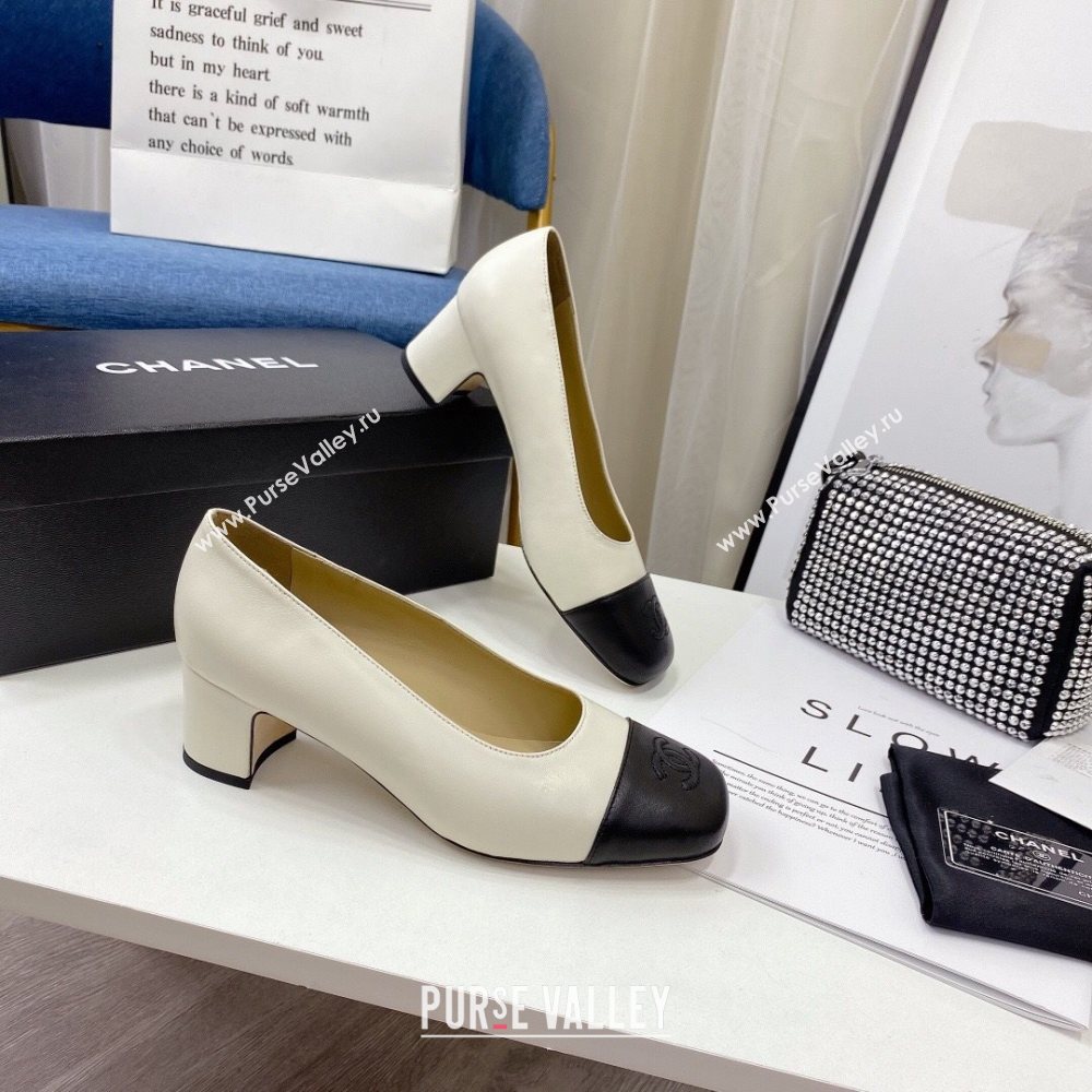 Chanel Lambskin Square Heel Pumps 5cm White 2020 (MD-20122107)