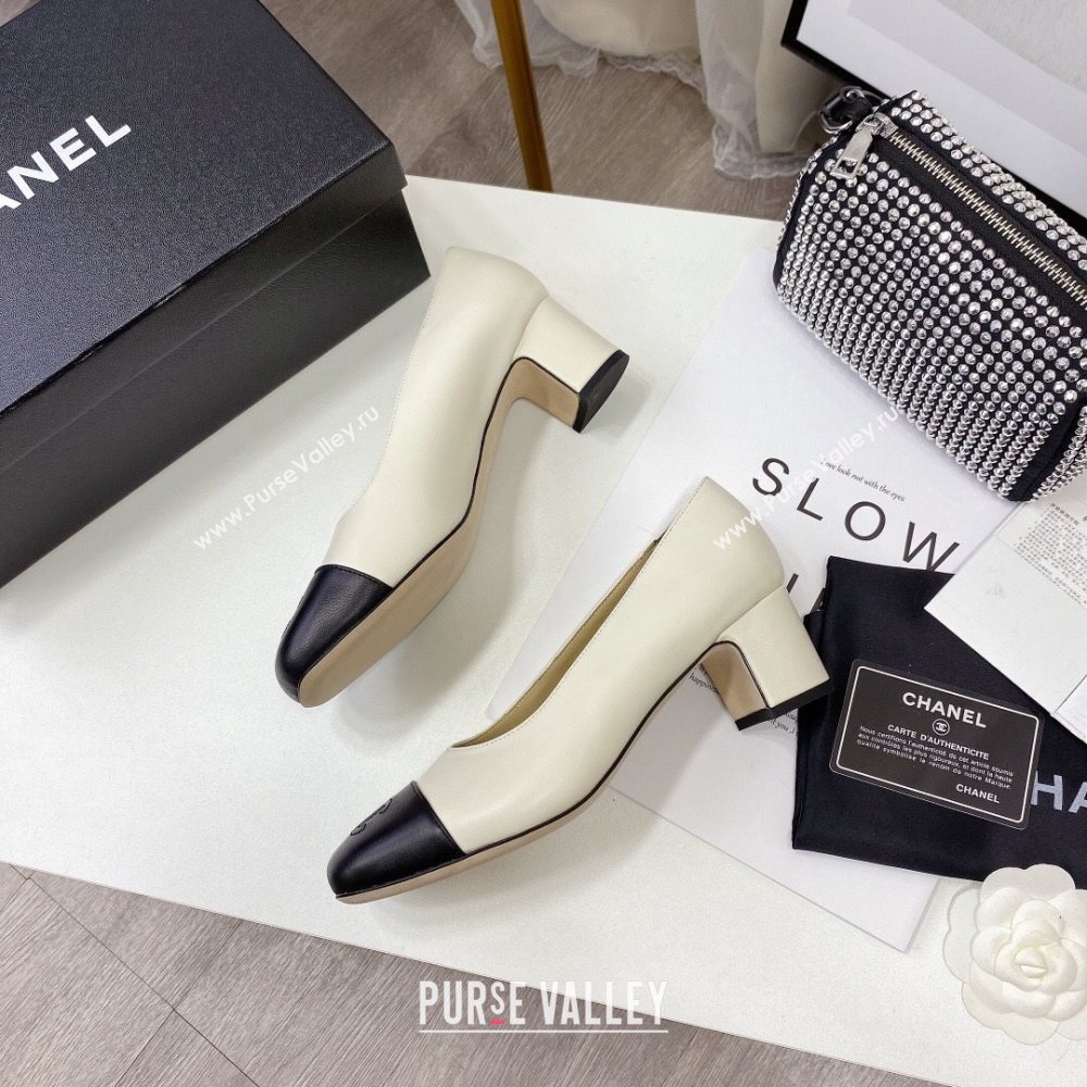 Chanel Lambskin Square Heel Pumps 5cm White 2020 (MD-20122107)