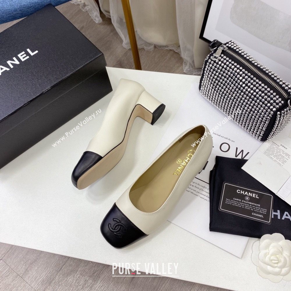 Chanel Lambskin Square Heel Pumps 5cm White 2020 (MD-20122107)