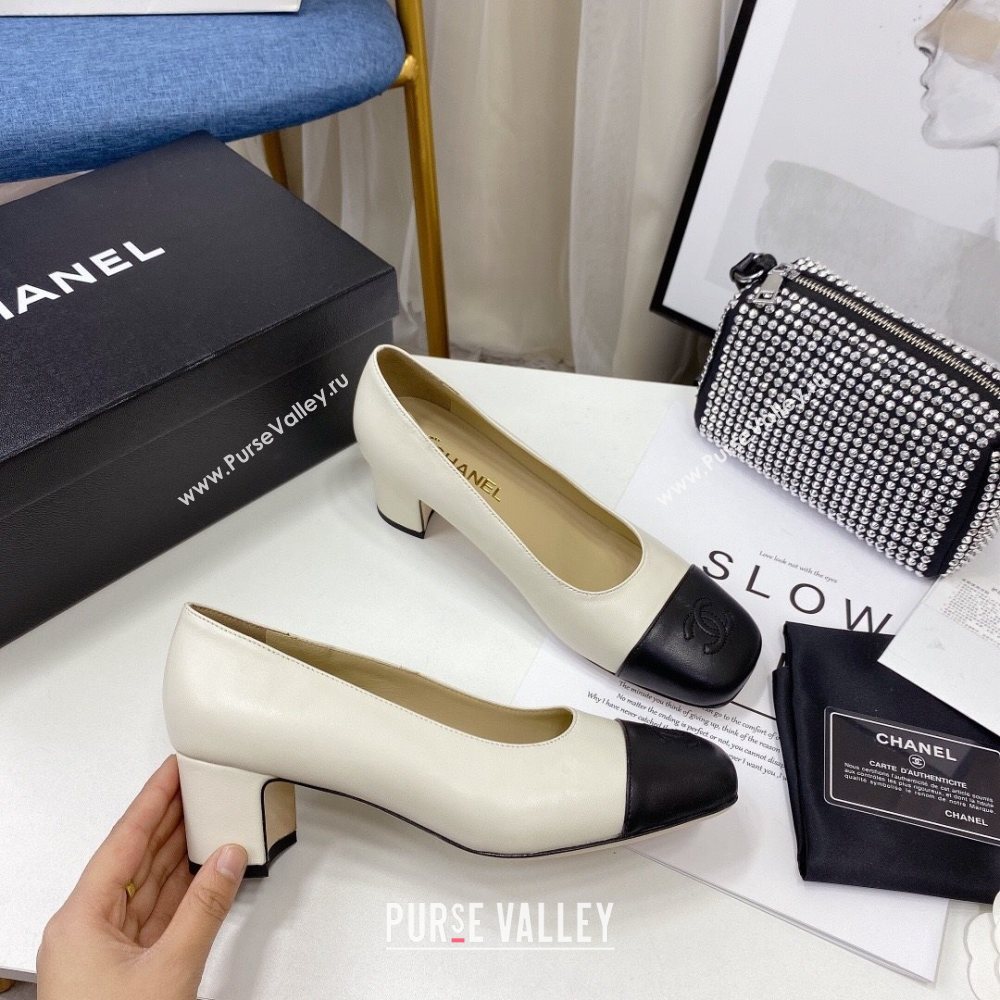 Chanel Lambskin Square Heel Pumps 5cm White 2020 (MD-20122107)