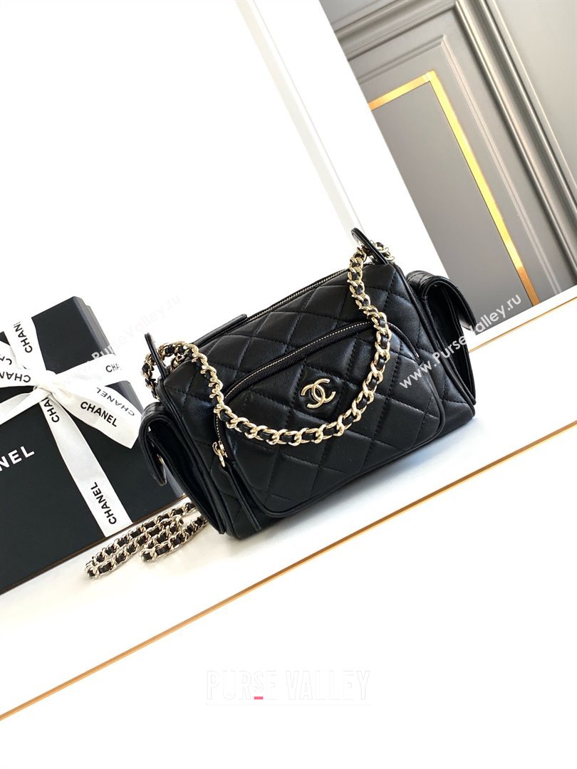 Chanel Small Camera Case Bag in Shiny Crumpled Lambskin AS5220 Black 2024 (YEZI-24101605)