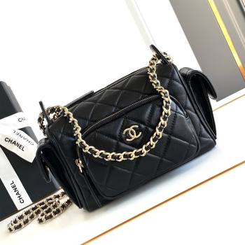 Chanel Small Camera Case Bag in Shiny Crumpled Lambskin AS5220 Black 2024 (YEZI-24101605)