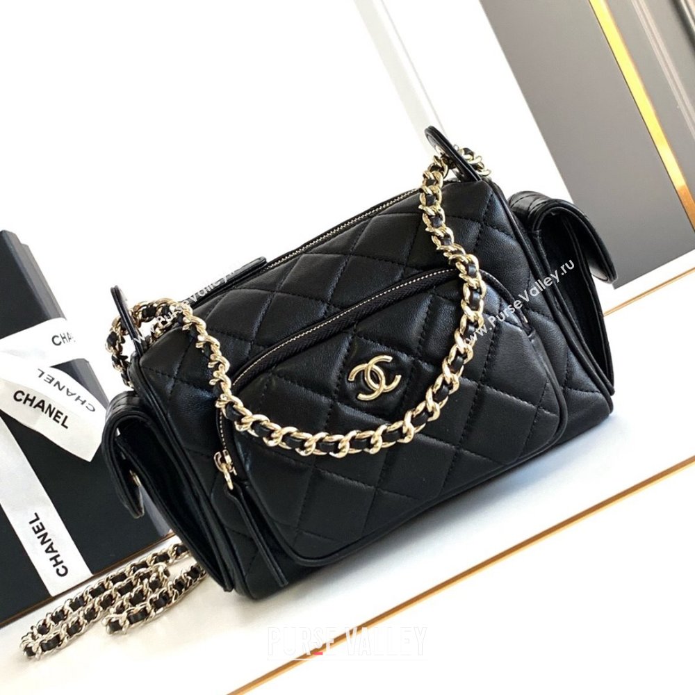 Chanel Small Camera Case Bag in Shiny Crumpled Lambskin AS5220 Black 2024 (YEZI-24101605)