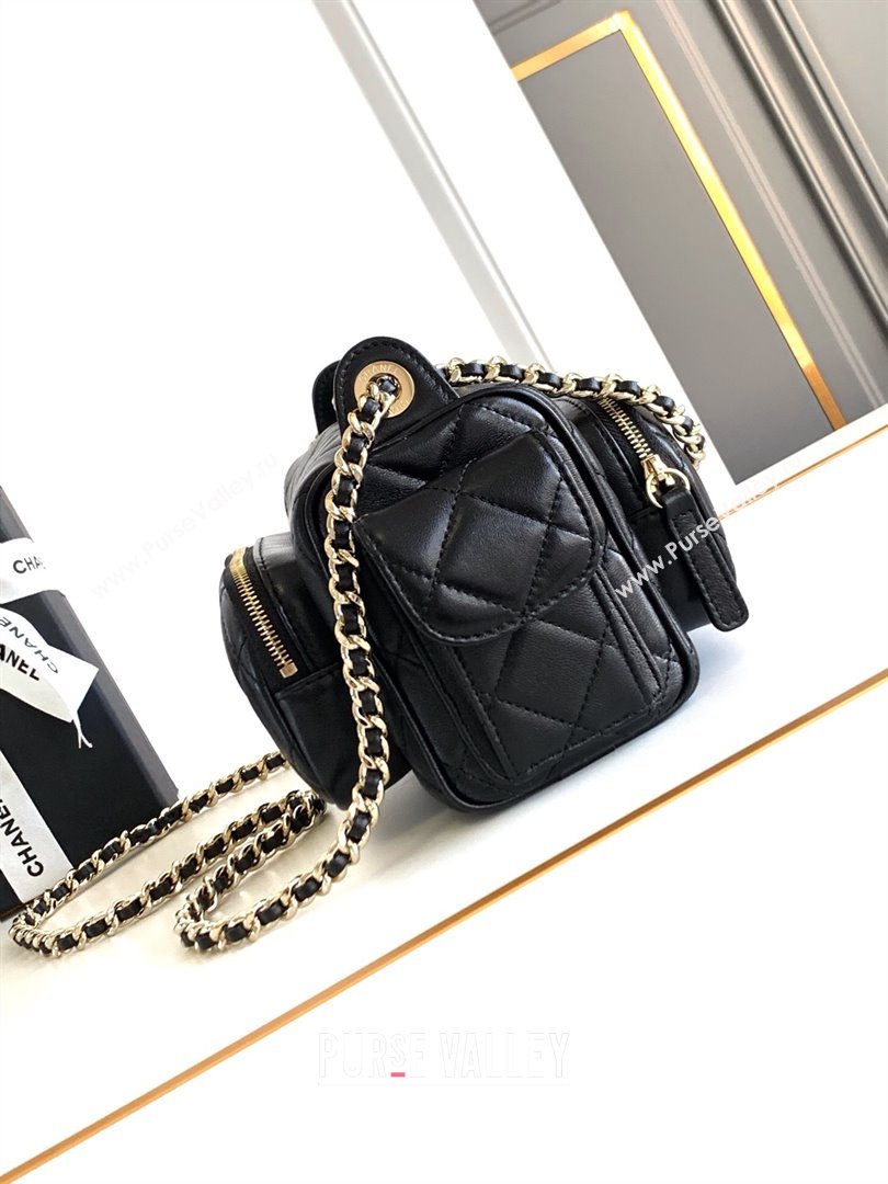 Chanel Small Camera Case Bag in Shiny Crumpled Lambskin AS5220 Black 2024 (YEZI-24101605)