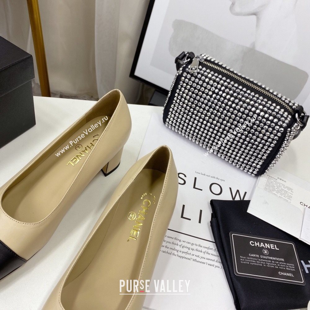 Chanel Lambskin Square Heel Pumps 5cm Beige 2020 (MD-20122108)