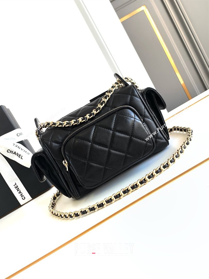 Chanel Small Camera Case Bag in Shiny Crumpled Lambskin AS5220 Black 2024 (YEZI-24101605)