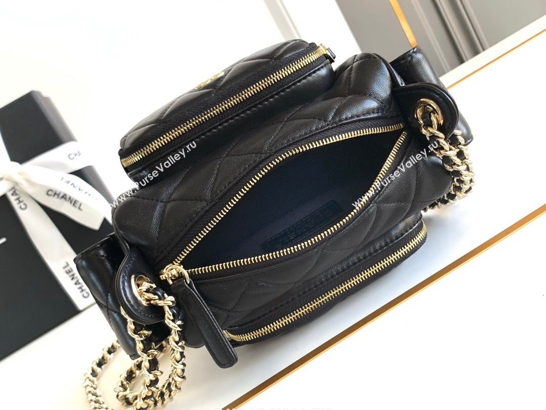 Chanel Small Camera Case Bag in Shiny Crumpled Lambskin AS5220 Black 2024 (YEZI-24101605)