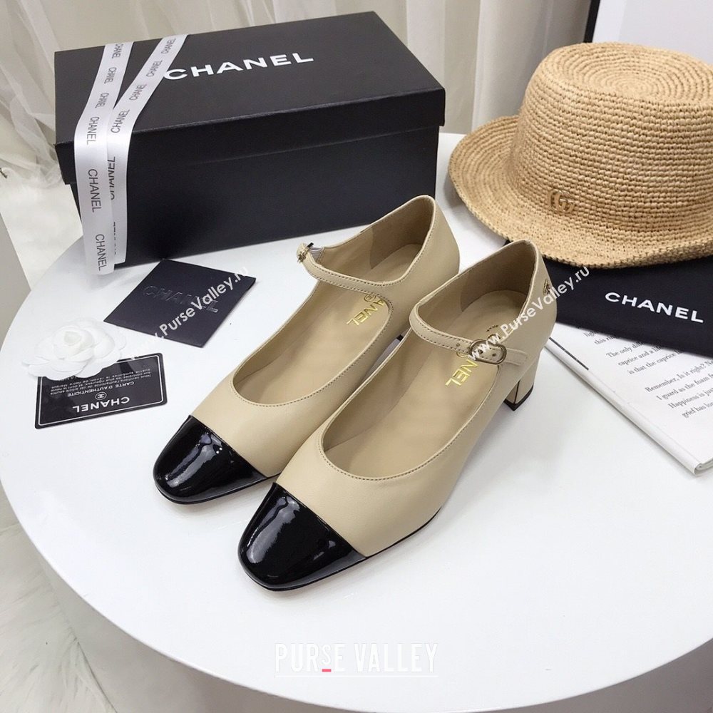 Chanel Lambskin Mary Janes Pumps 5cm Beige 2020 (MD-20122109)