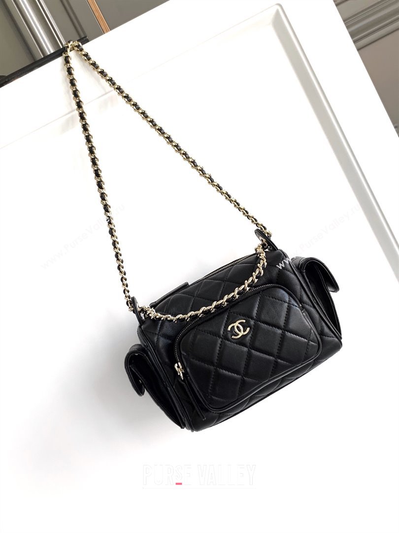 Chanel Small Camera Case Bag in Shiny Crumpled Lambskin AS5220 Black 2024 (YEZI-24101605)