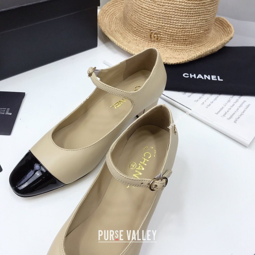 Chanel Lambskin Mary Janes Pumps 5cm Beige 2020 (MD-20122109)