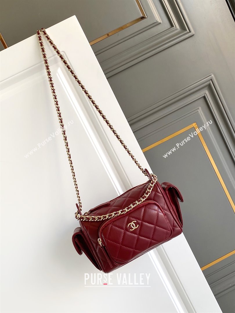 Chanel Small Camera Case Bag in Shiny Crumpled Lambskin AS5220 Burgundy 2024 (YEZI-24101606)