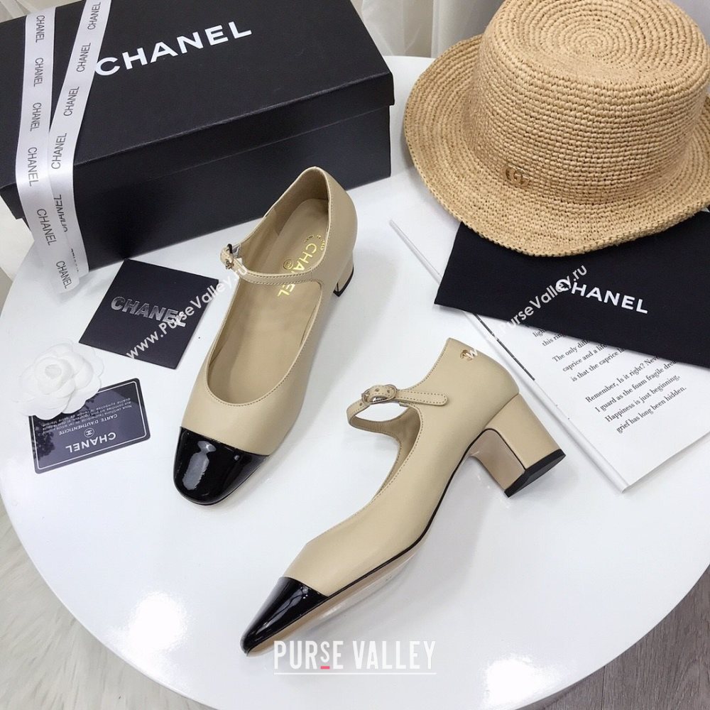 Chanel Lambskin Mary Janes Pumps 5cm Beige 2020 (MD-20122109)