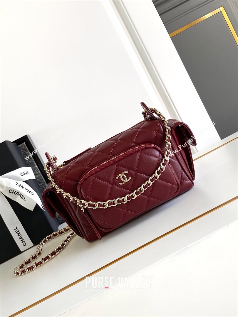 Chanel Small Camera Case Bag in Shiny Crumpled Lambskin AS5220 Burgundy 2024 (YEZI-24101606)