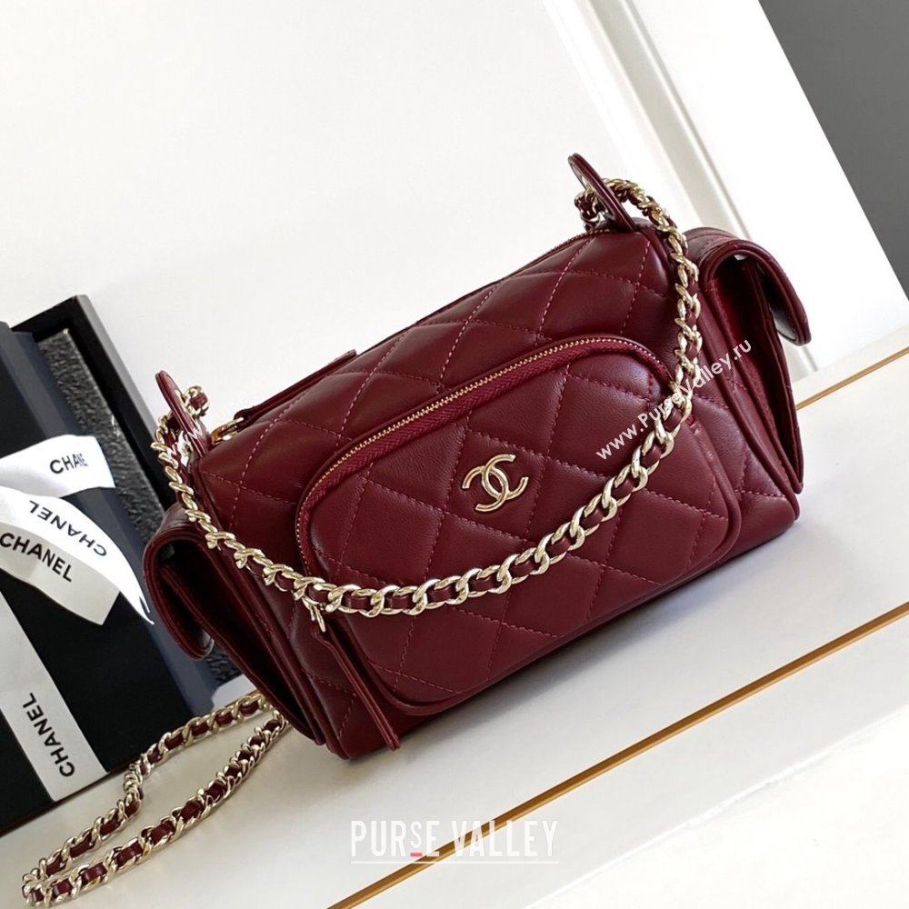 Chanel Small Camera Case Bag in Shiny Crumpled Lambskin AS5220 Burgundy 2024 (YEZI-24101606)