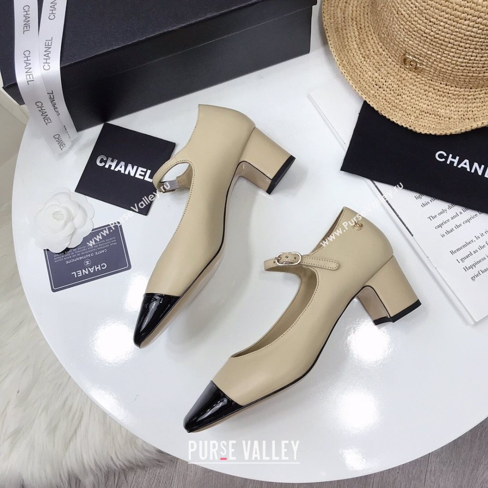 Chanel Lambskin Mary Janes Pumps 5cm Beige 2020 (MD-20122109)