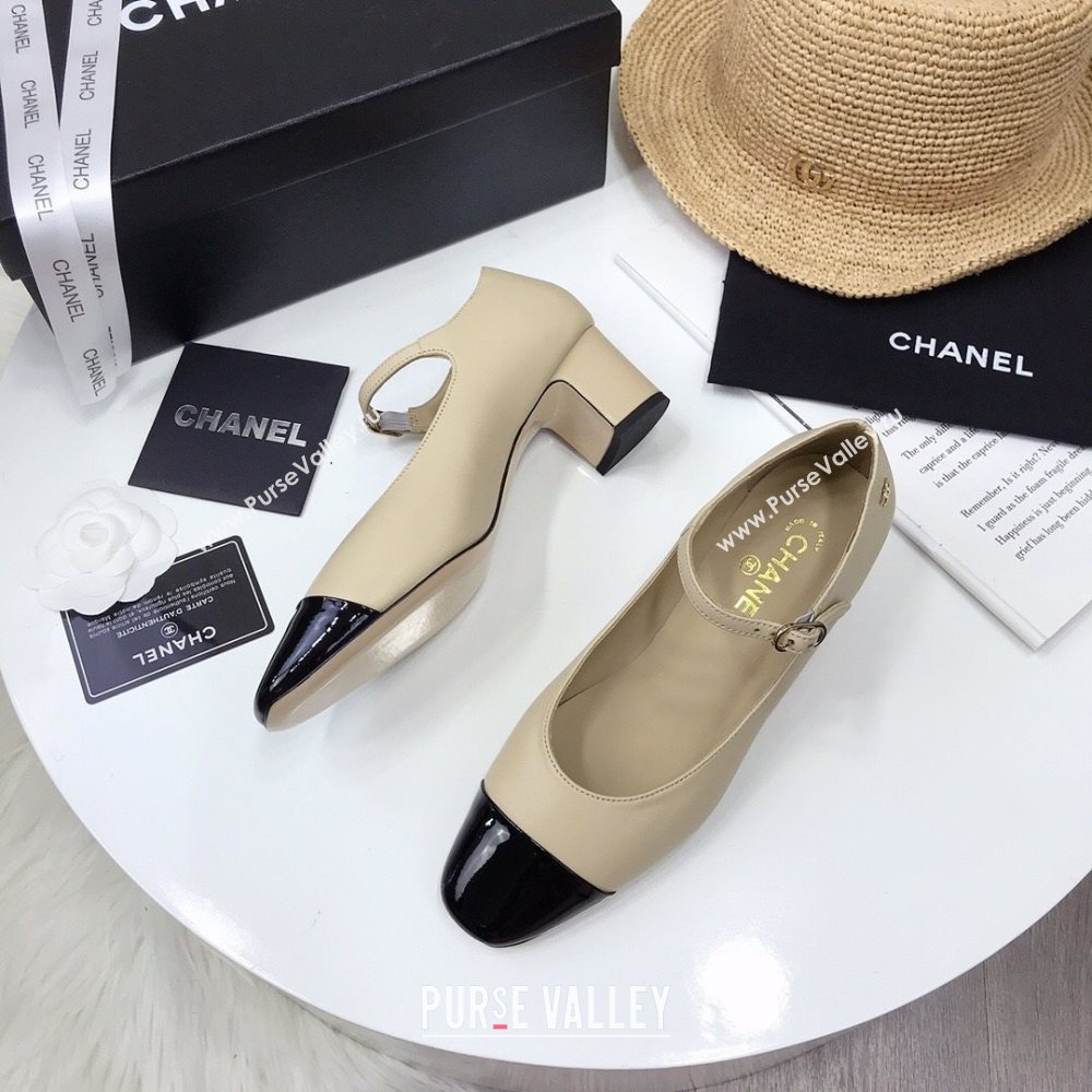 Chanel Lambskin Mary Janes Pumps 5cm Beige 2020 (MD-20122109)