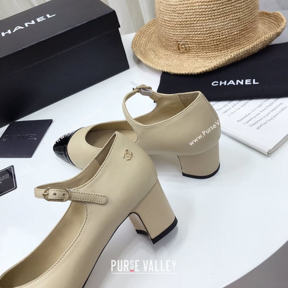 Chanel Lambskin Mary Janes Pumps 5cm Beige 2020 (MD-20122109)