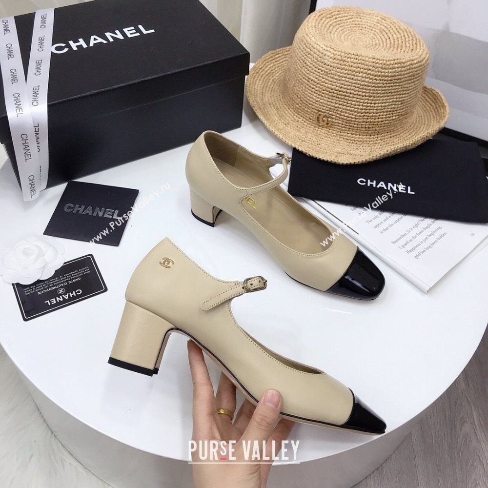 Chanel Lambskin Mary Janes Pumps 5cm Beige 2020 (MD-20122109)