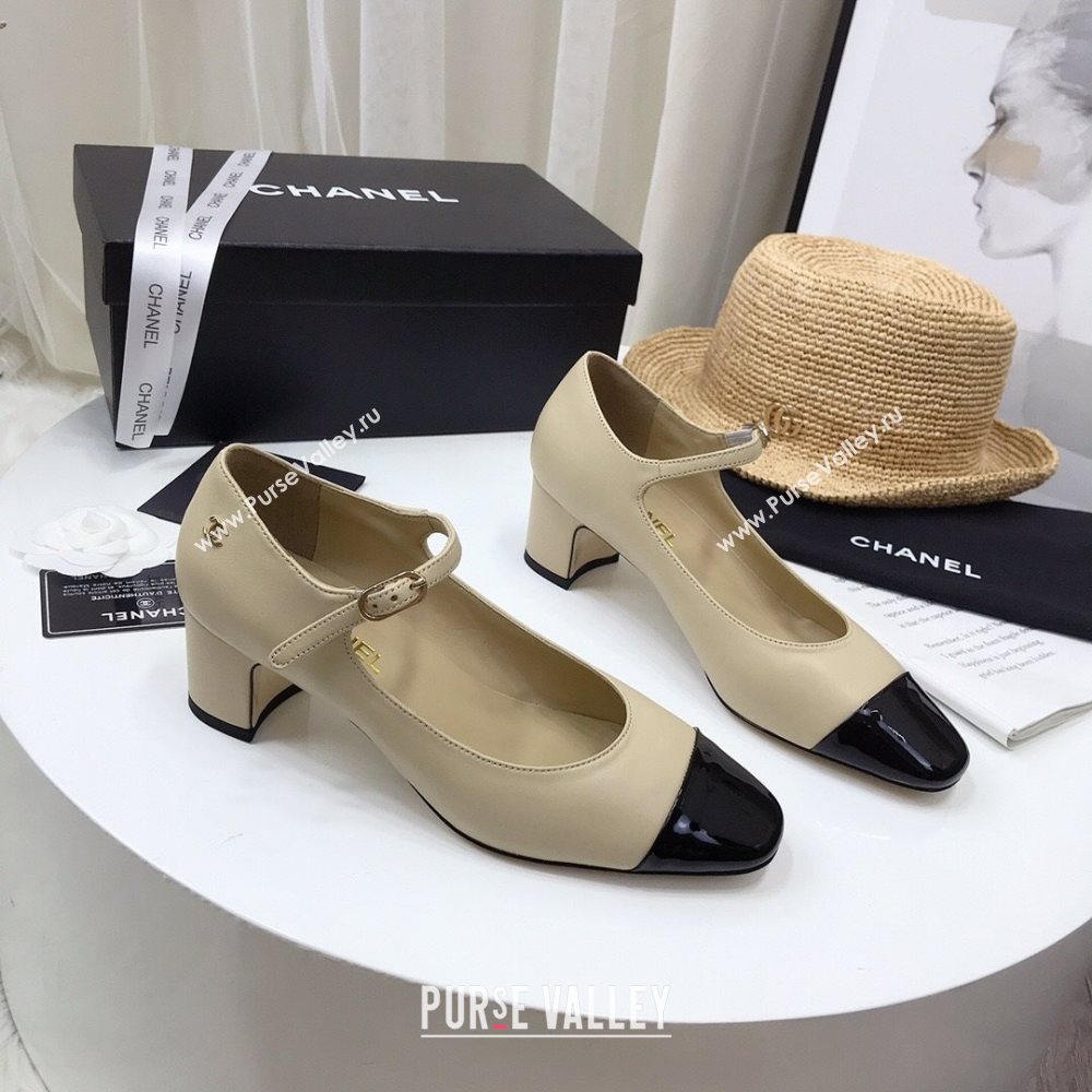 Chanel Lambskin Mary Janes Pumps 5cm Beige 2020 (MD-20122109)