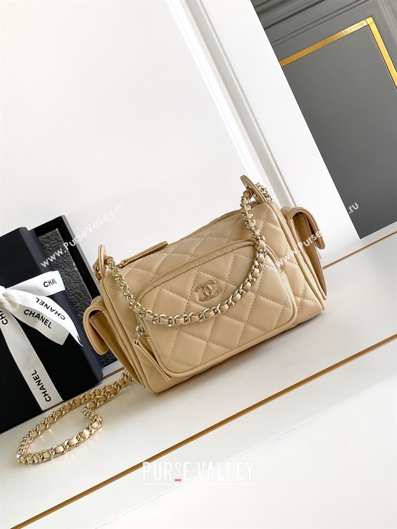 Chanel Small Camera Case Bag in Shiny Crumpled Lambskin AS5220 Beige 2024 (YEZI-24101607 )