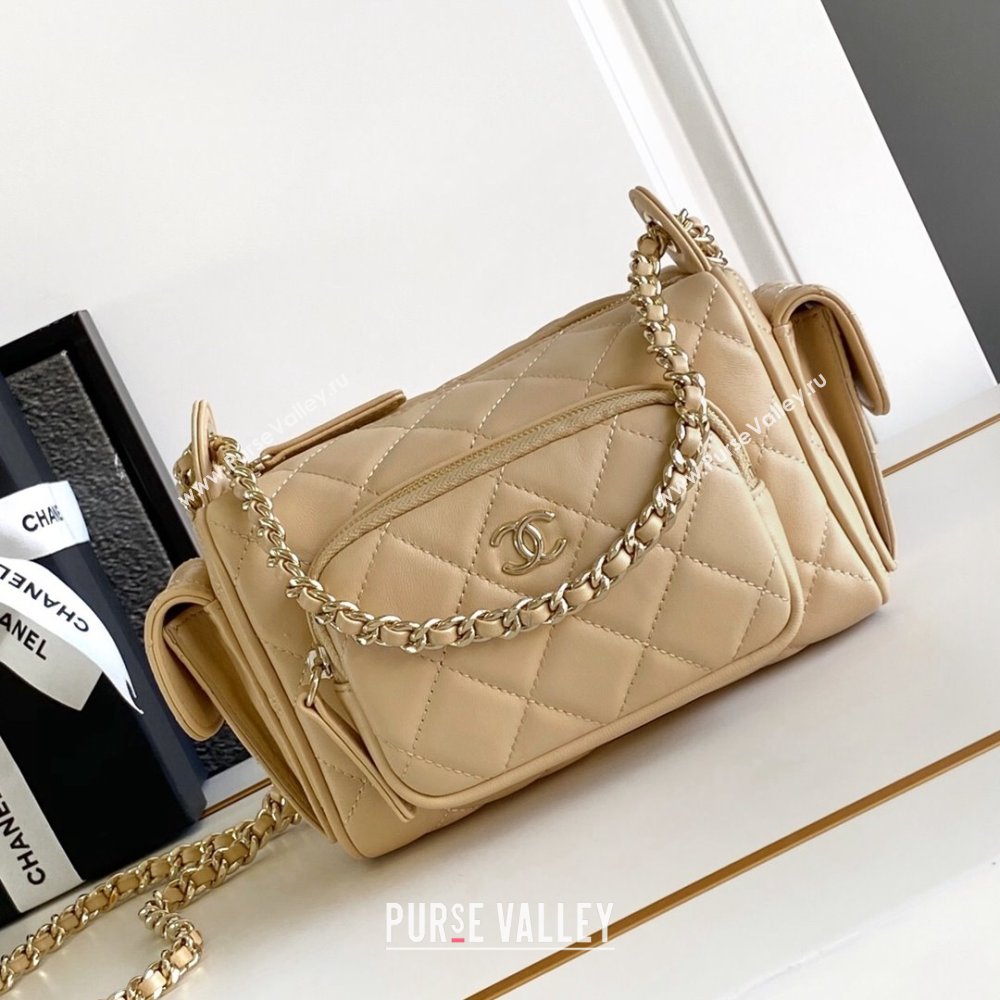 Chanel Small Camera Case Bag in Shiny Crumpled Lambskin AS5220 Beige 2024 (YEZI-24101607 )