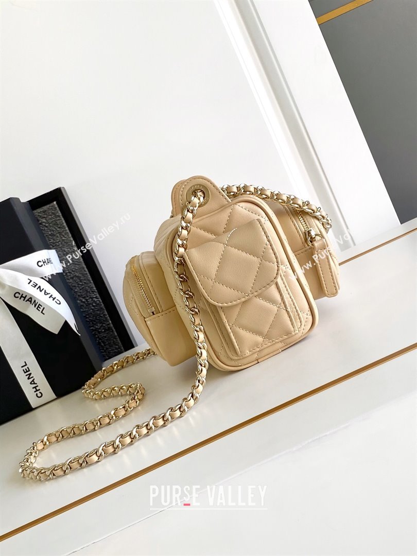 Chanel Small Camera Case Bag in Shiny Crumpled Lambskin AS5220 Beige 2024 (YEZI-24101607 )