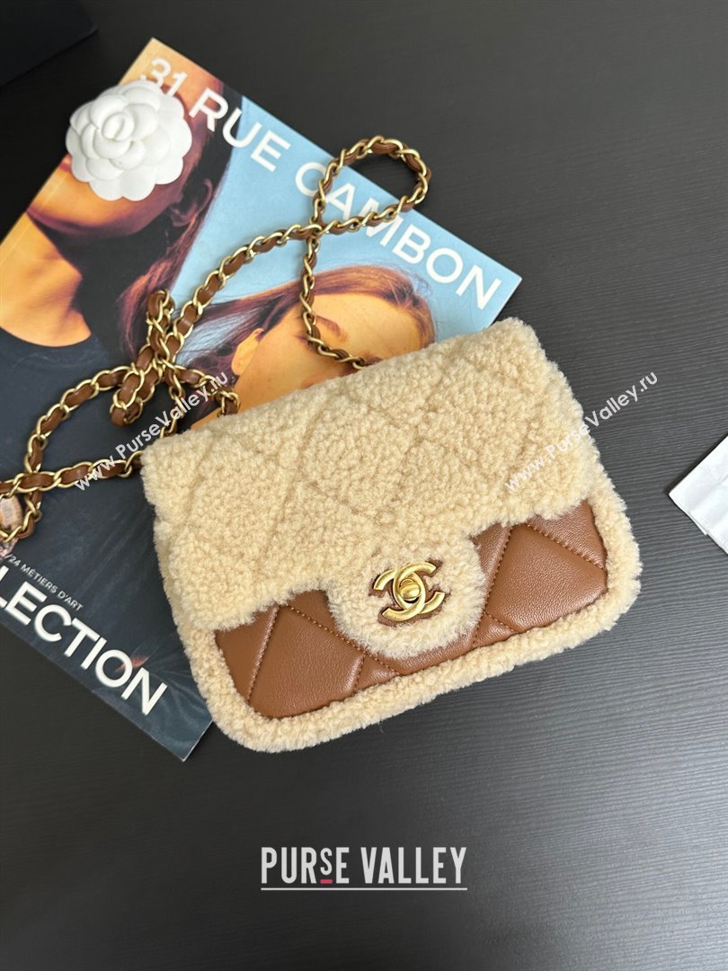 Chanel Shearling Lambskin Mini Flap Bag AS5148 Beige/Brown 2024 (YEZI-24101503)